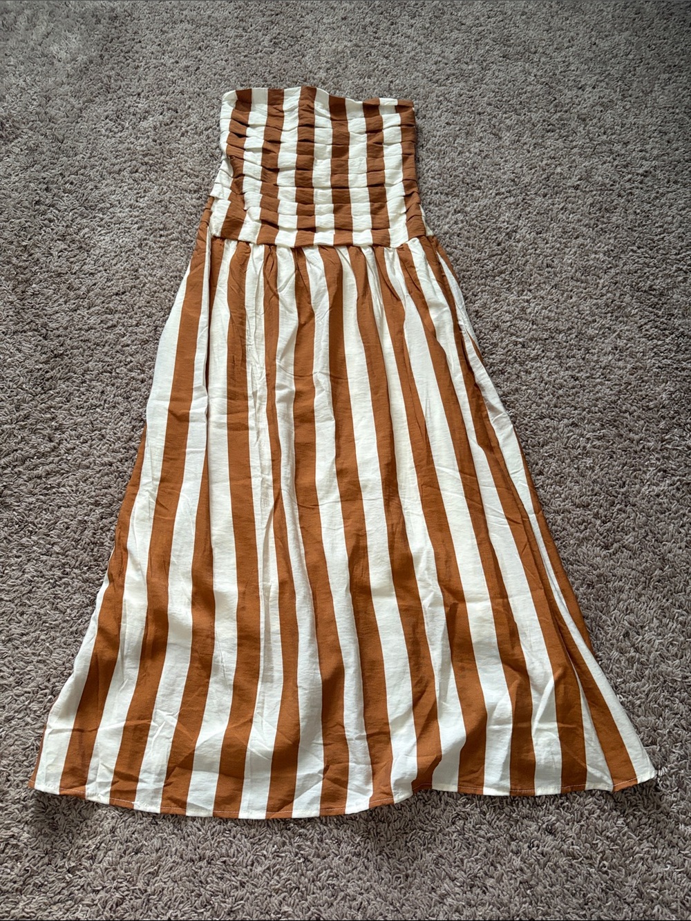 Striped Strapless Maxi Skirt in Brown and White